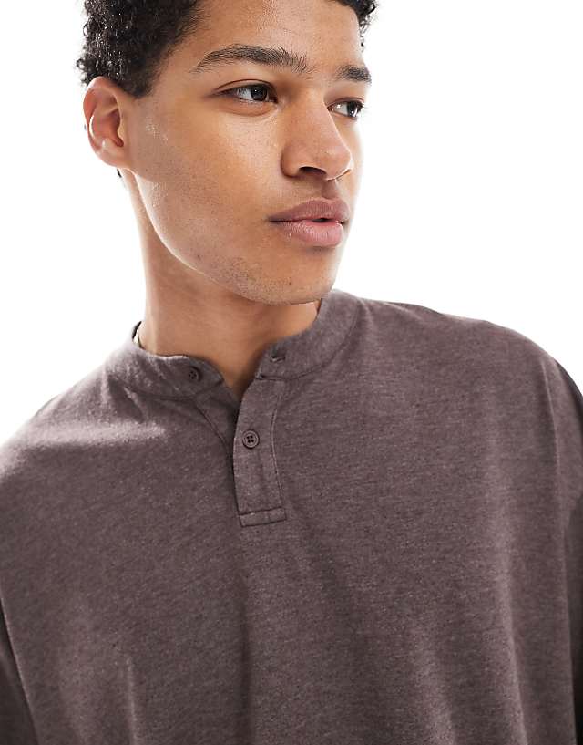 Asos ASOS DESIGN Oversized Boxy Henley T-shirt In Overdyed Brown Marl