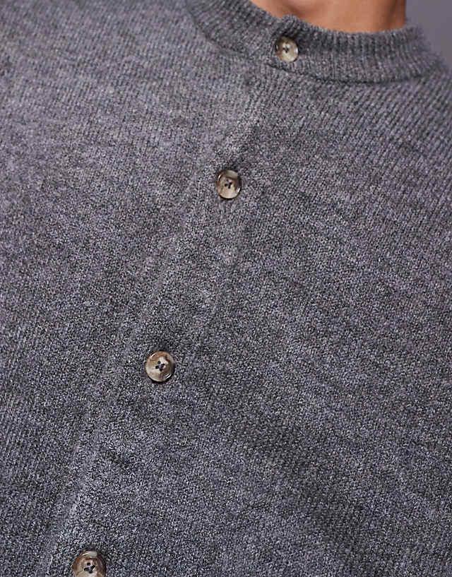 Asos ASOS DESIGN Oversized Boxy Knitted Crew Neck Cardigan With Pockets In Charcoal