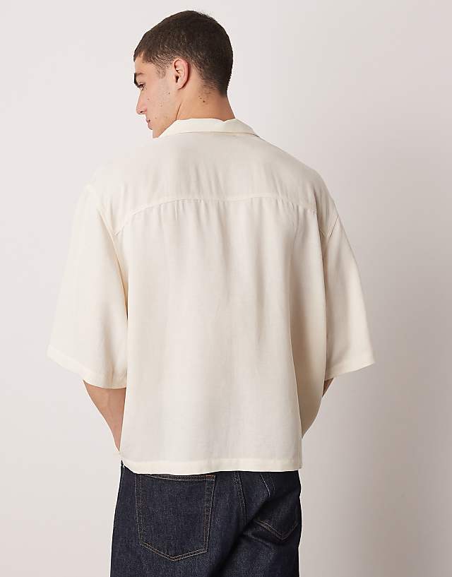 Asos ASOS DESIGN Oversized Boxy Linen Look Shirt With Embroidery In Beige