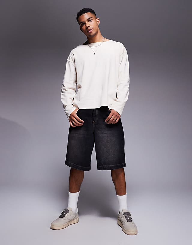 Asos ASOS DESIGN Oversized Boxy Linen Mix Open Neck T-shirt In Beige