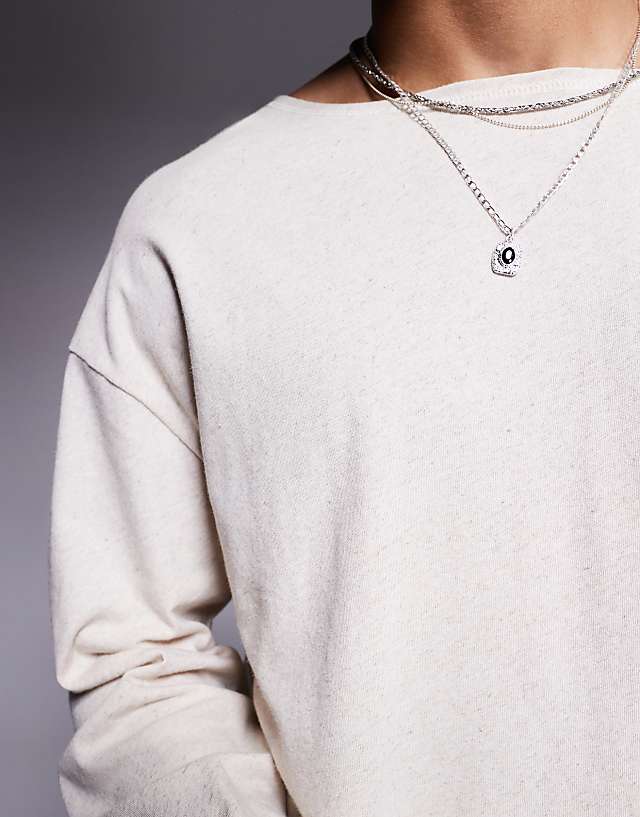 Asos ASOS DESIGN Oversized Boxy Linen Mix Open Neck T-shirt In Beige