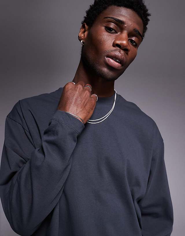 Asos ASOS DESIGN Oversized Boxy Long Sleeve T-shirt With Dropped Armhole In Charcoal