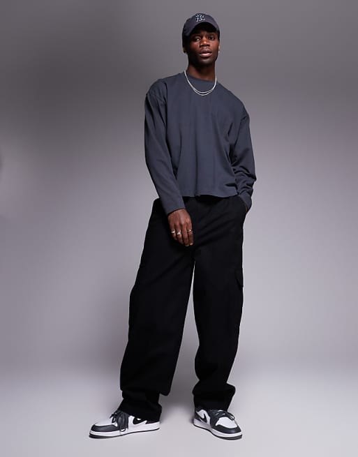 Asos ASOS DESIGN Oversized Boxy Long Sleeve T-shirt With Dropped Armhole In Charcoal
