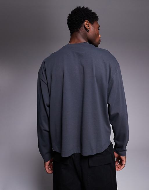 Asos ASOS DESIGN Oversized Boxy Long Sleeve T-shirt With Dropped Armhole In Charcoal