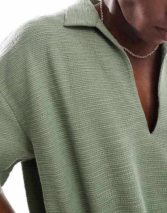 Asos ASOS DESIGN Oversized Boxy Polo In Light Green Boucle