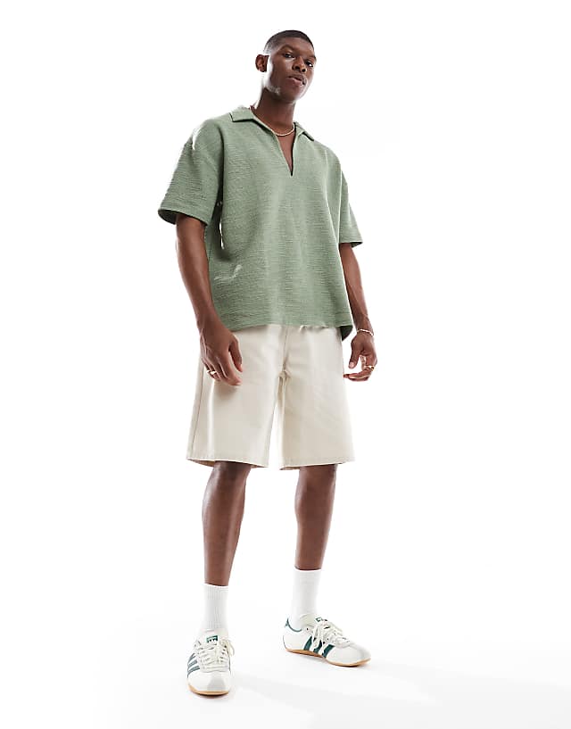 Asos ASOS DESIGN Oversized Boxy Polo In Light Green Boucle