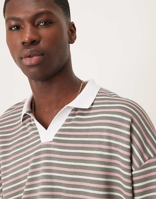 Asos ASOS DESIGN Oversized Boxy Polo T-shirt In Multi Stripe