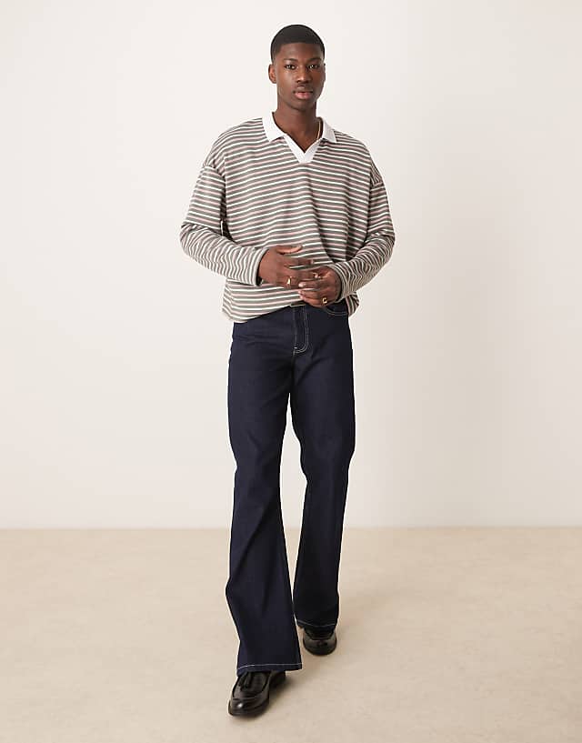 Asos ASOS DESIGN Oversized Boxy Polo T-shirt In Multi Stripe
