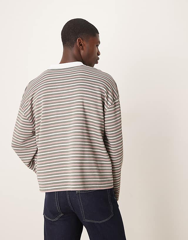 Asos ASOS DESIGN Oversized Boxy Polo T-shirt In Multi Stripe