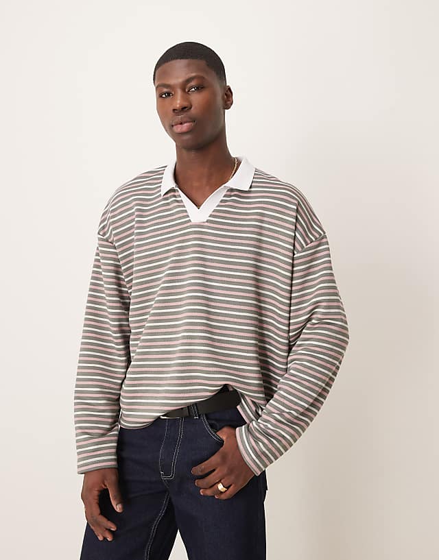 asos ASOS DESIGN oversized boxy polo t-shirt in multi stripe