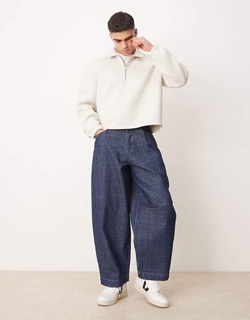 Asos ASOS DESIGN Oversized Boxy Quarter Zip Scuba Sweatshirt In Grey Marl