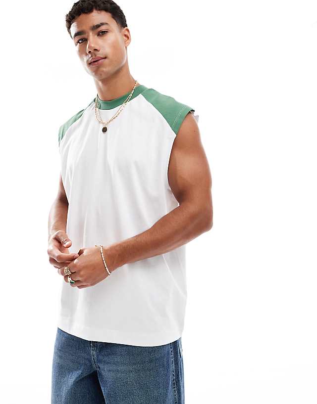 asos ASOS DESIGN oversized boxy raglan tank in white