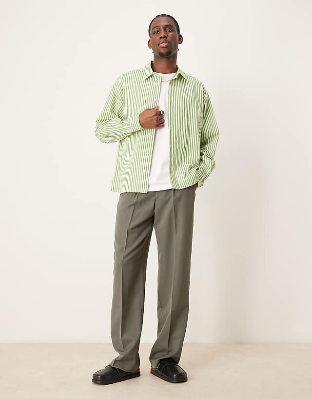 Asos ASOS DESIGN Oversized Boxy Shirt In Green And White Stripe
