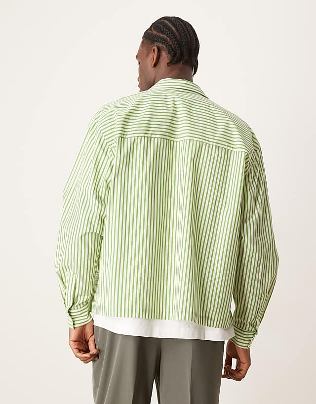 Asos ASOS DESIGN Oversized Boxy Shirt In Green And White Stripe