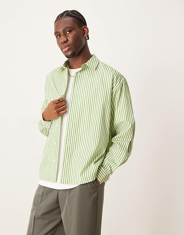 asos ASOS DESIGN oversized boxy shirt in green and white stripe