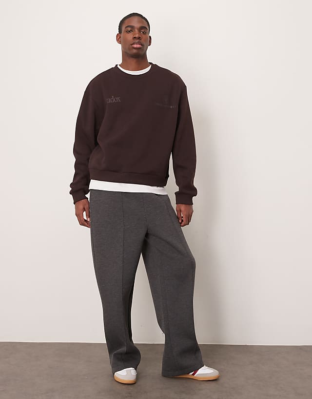 Asos ASOS DESIGN Oversized Boxy Sweatshirt With Underarm Panels And Chest Print In Dark Brown