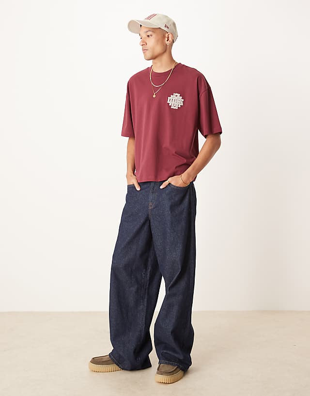 Asos ASOS DESIGN Oversized Boxy T-shirt In Burgundy With Chest Applique
