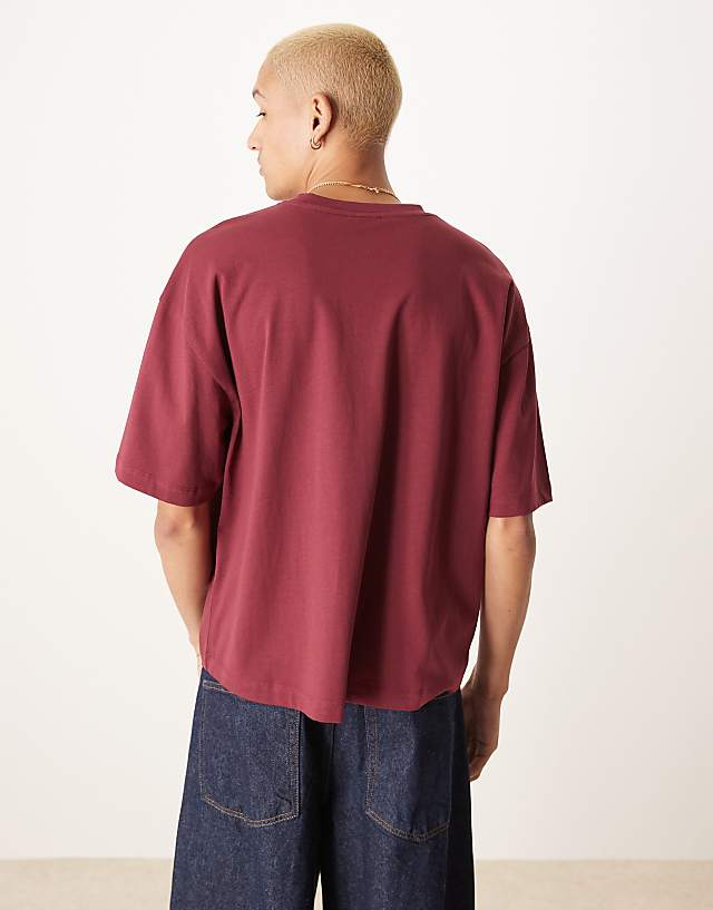 Asos ASOS DESIGN Oversized Boxy T-shirt In Burgundy With Chest Applique