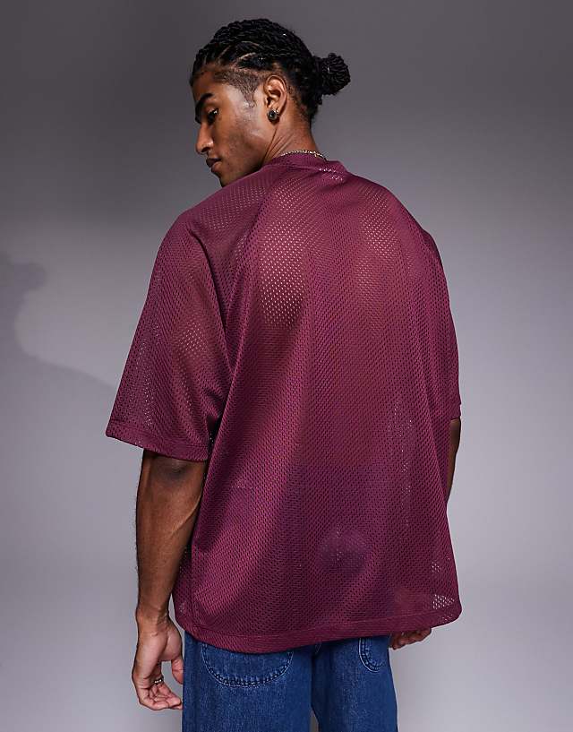 Asos ASOS DESIGN Oversized Boxy T-shirt With Bushwick Graphic In Burgundy Airtex
