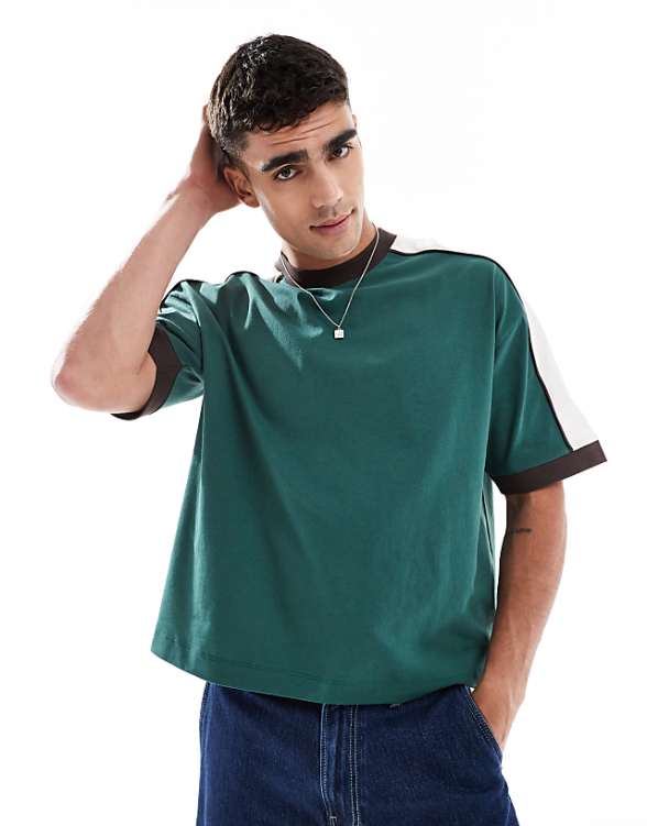 asos ASOS DESIGN oversized boxy t-shirt with contrast detail in green
