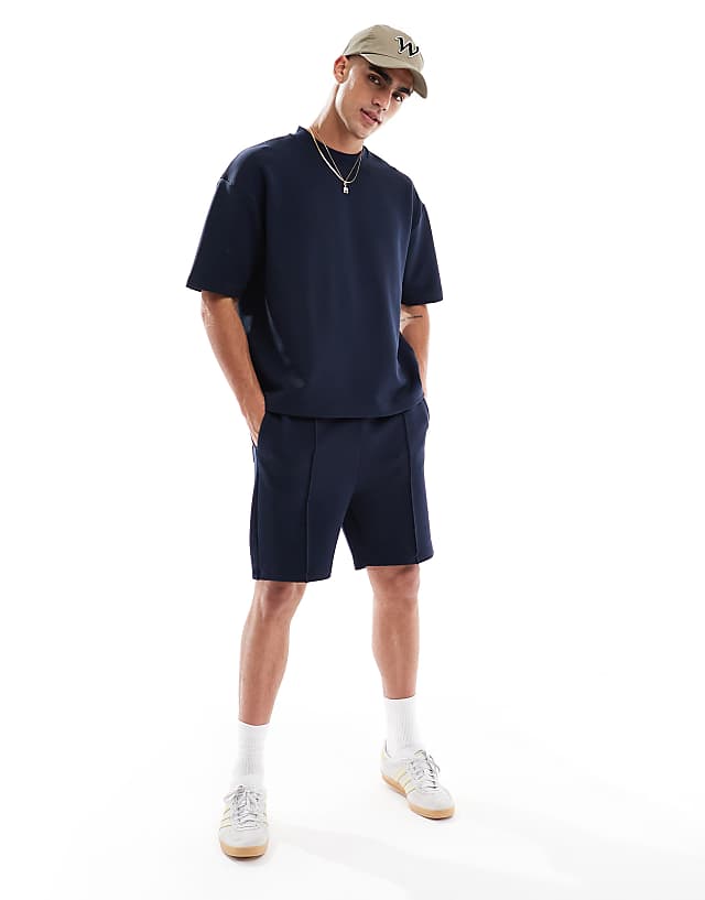 Asos ASOS DESIGN Oversized Boxy Textured T-shirt Co-ord In Navy