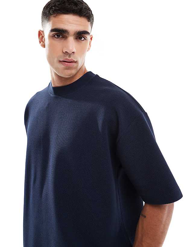 Asos ASOS DESIGN Oversized Boxy Textured T-shirt Co-ord In Navy