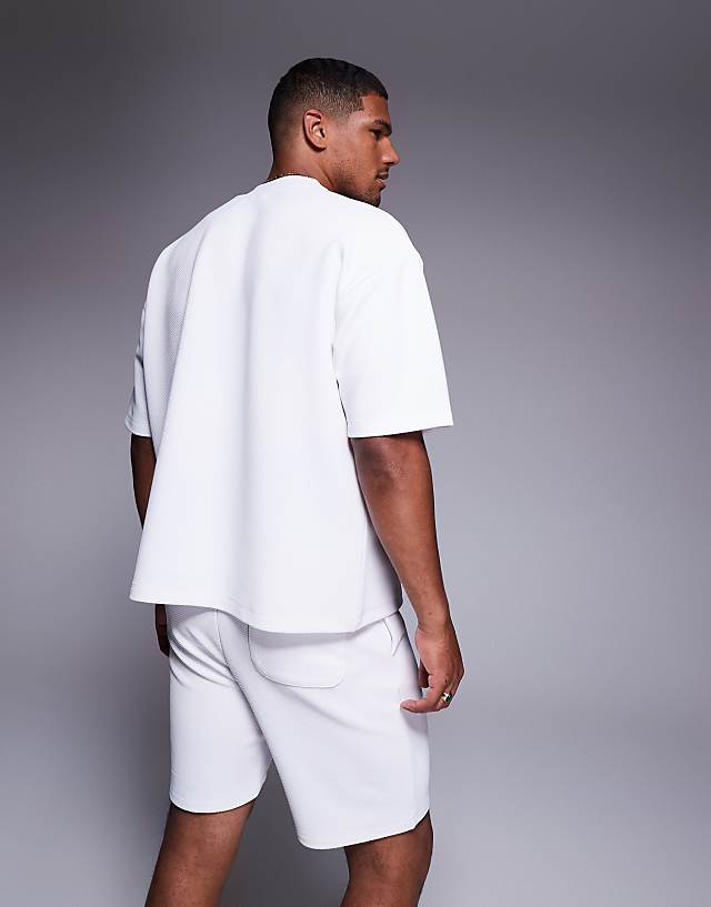 Asos ASOS DESIGN Oversized Boxy Textured T-shirt Co-ord In White