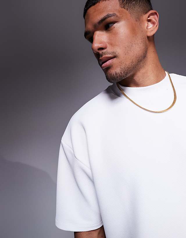 Asos ASOS DESIGN Oversized Boxy Textured T-shirt Co-ord In White