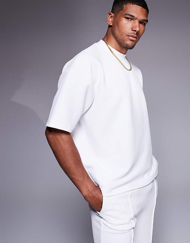 asos ASOS DESIGN oversized boxy textured t-shirt co-ord in white
