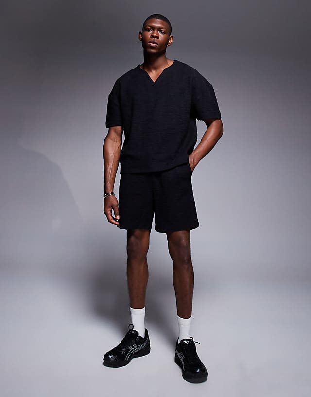 Asos ASOS DESIGN Oversized Boxy Textured T-shirt Co-ord In Black