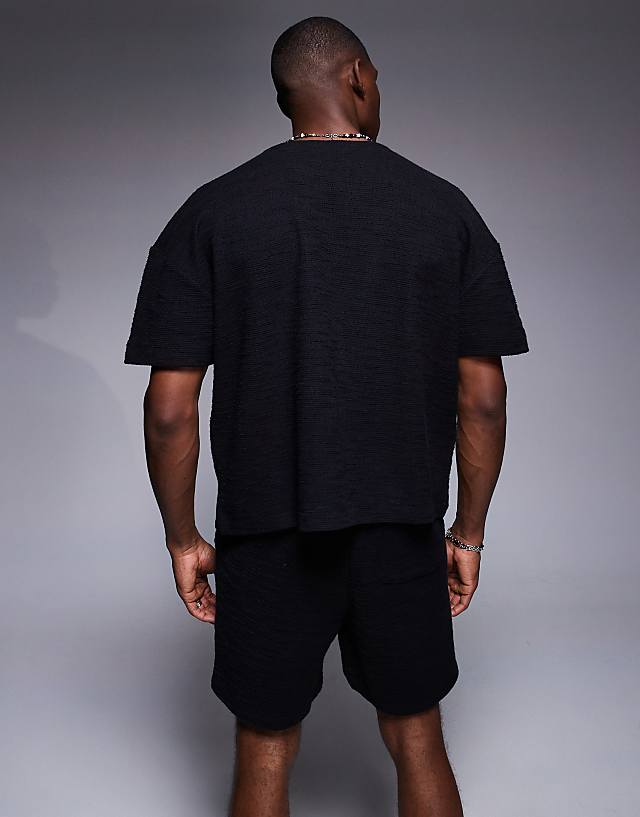 Asos ASOS DESIGN Oversized Boxy Textured T-shirt Co-ord In Black