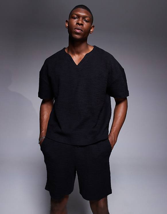 asos ASOS DESIGN oversized boxy textured t-shirt co-ord in black