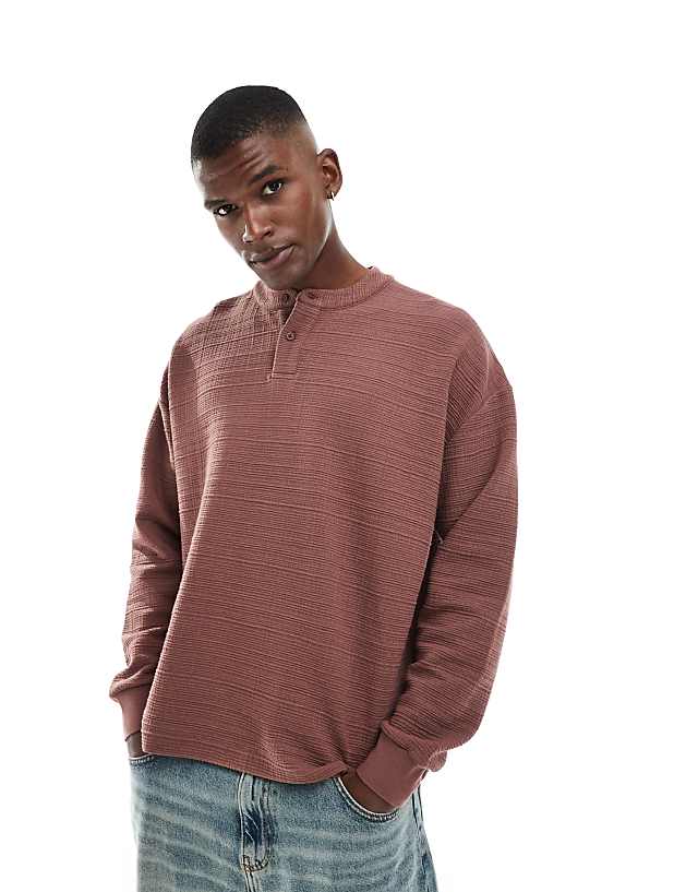 asos ASOS DESIGN oversized boxy textured t-shirt in burgundy