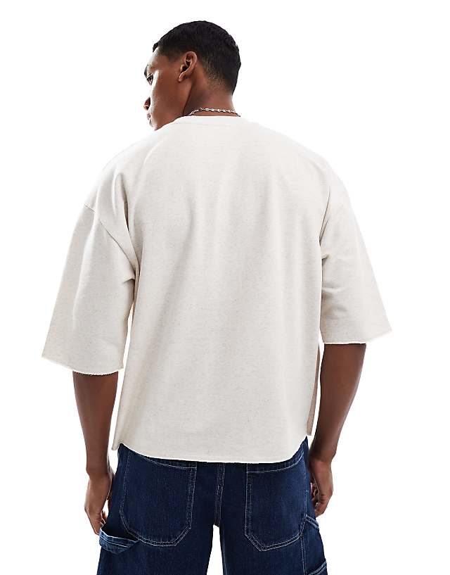 Asos ASOS DESIGN Oversized Boxy Textured T-shirt With Raw Hem In Beige Marl