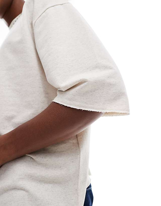 Asos ASOS DESIGN Oversized Boxy Textured T-shirt With Raw Hem In Beige Marl