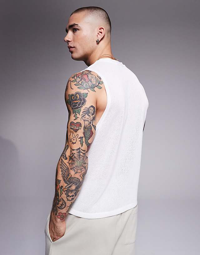 Asos ASOS DESIGN Oversized Boxy Textured Tank In Cream