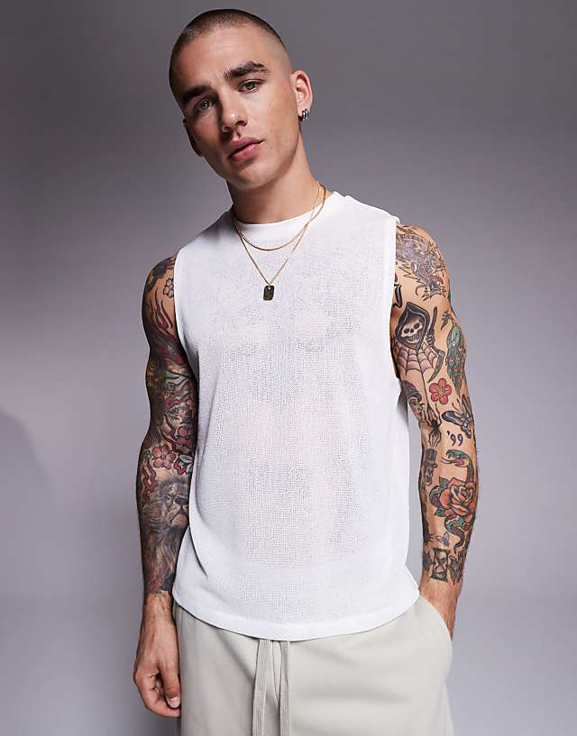 asos ASOS DESIGN oversized boxy textured tank in cream