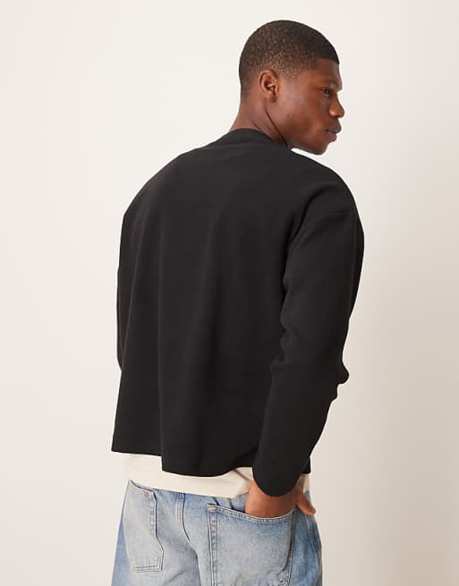 Asos ASOS DESIGN Oversized Boxy V Neck Sweatshirt In Heavyweight Brushed Rib In Black