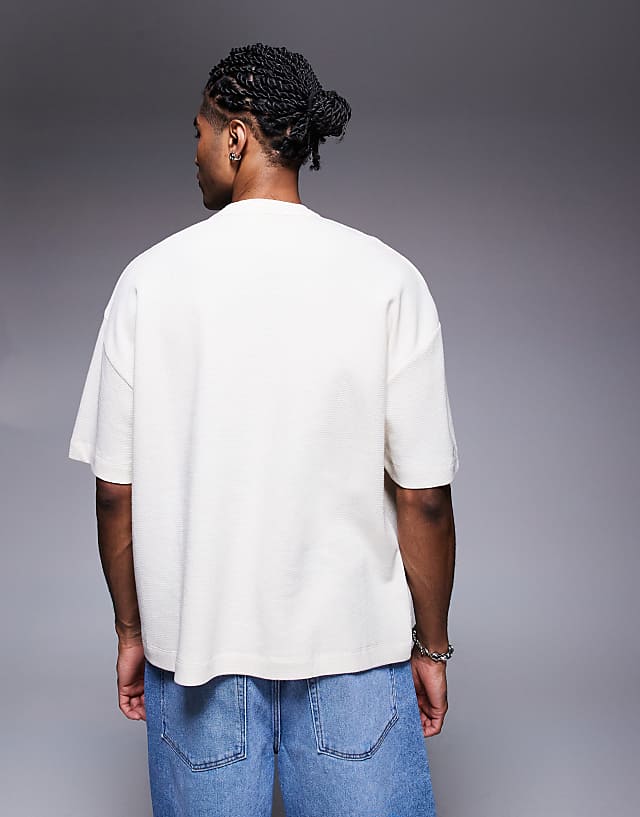 Asos ASOS DESIGN Oversized Boxy Waffle Henley T-shirt In Cream
