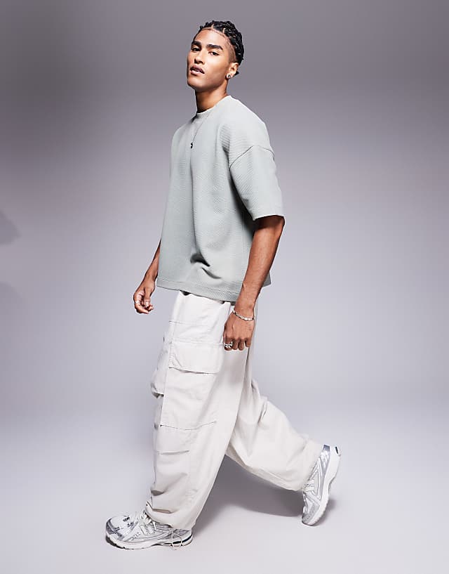 Asos ASOS DESIGN Oversized Boxy Waffle T-shirt In Light Green