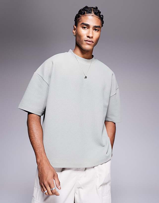 asos ASOS DESIGN oversized boxy waffle t-shirt in light green