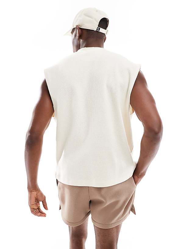 Asos ASOS DESIGN Oversized Boxy Waffle Tank In Beige