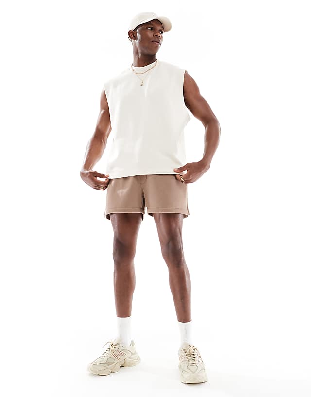 Asos ASOS DESIGN Oversized Boxy Waffle Tank In Beige