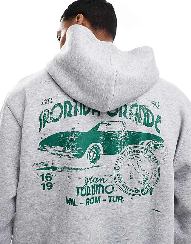 asos ASOS DESIGN oversized boxy with car print in grey