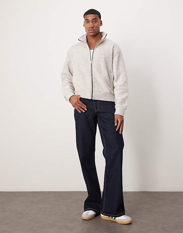Asos ASOS DESIGN Oversized Boxy Zip Through Jacket In Soft Touch Fleece In Cream