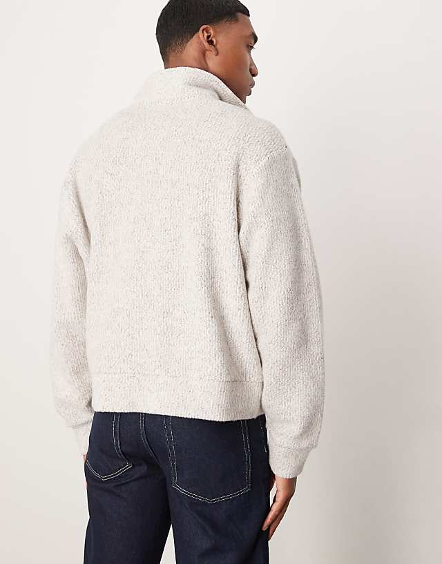 Asos ASOS DESIGN Oversized Boxy Zip Through Jacket In Soft Touch Fleece In Cream