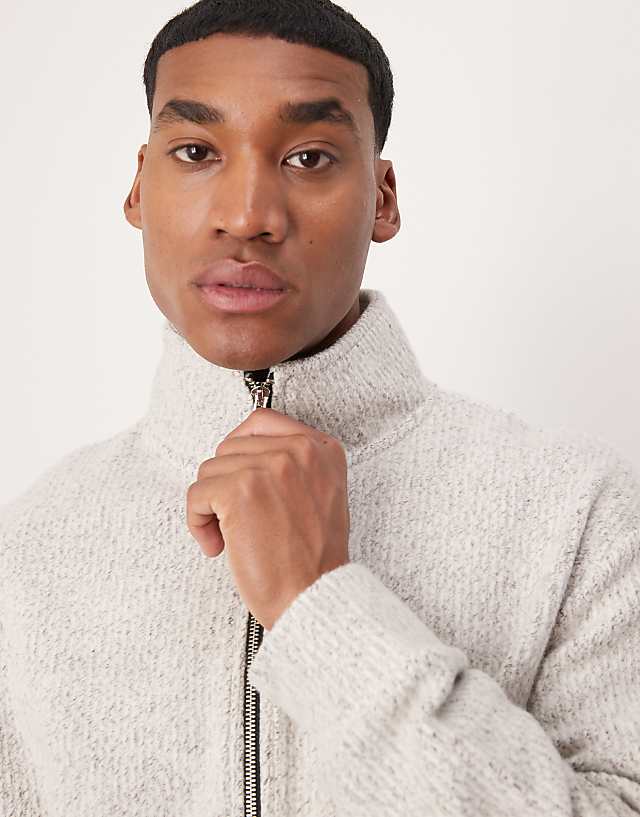 Asos ASOS DESIGN Oversized Boxy Zip Through Jacket In Soft Touch Fleece In Cream