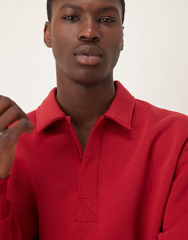 Asos ASOS DESIGN Oversized Button Up Polo With Concealed Placet In Red