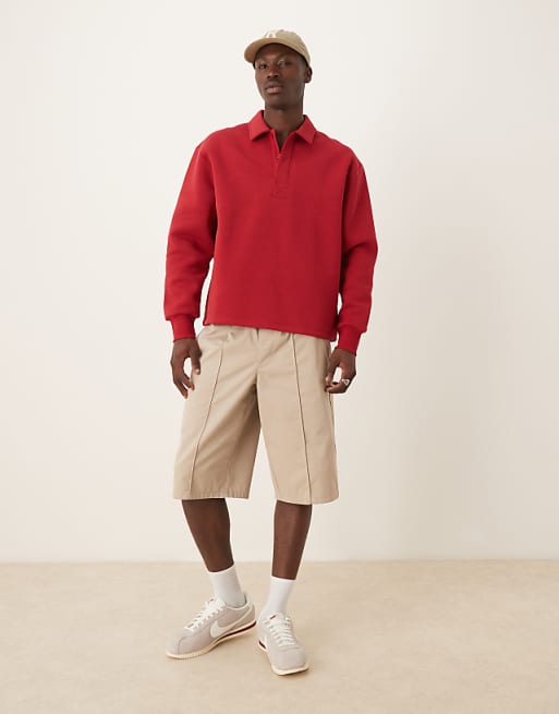 Asos ASOS DESIGN Oversized Button Up Polo With Concealed Placet In Red