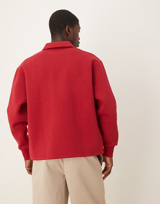 Asos ASOS DESIGN Oversized Button Up Polo With Concealed Placet In Red